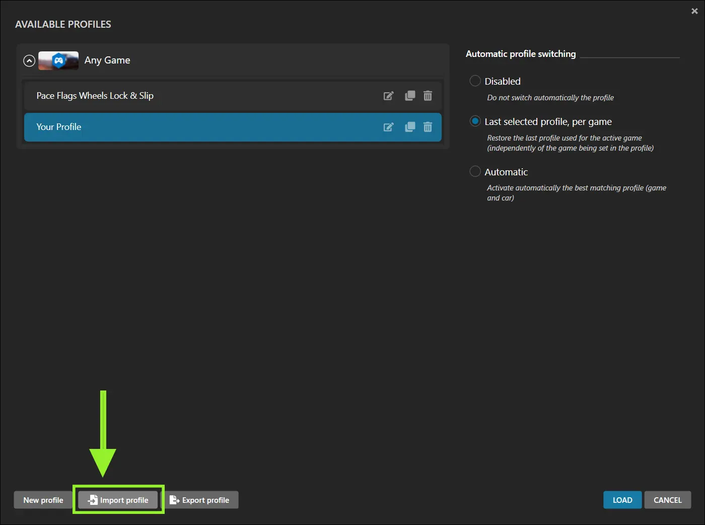 Import Profile Button