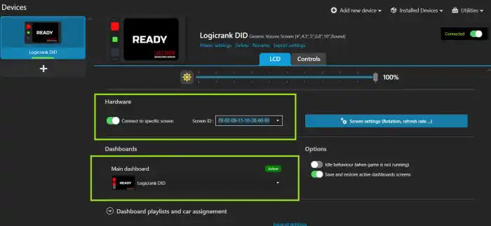 Device settings in SimHub